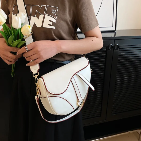 Frauen Kleine Handtasche Sattel Schulter Tasche Damen Top Griff Tasche PU Leder Kleine Umhängetasche Zwei Riemen Einfarbig Schulter Tasche 5