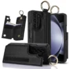 PU-Leder-Ring-Handyhülle für Samsung Galaxy Z Fold 6, 5, 4, 3, Fold6, Fold5, Fold4, Fold3, Brieftasche mit Stifthalter und Kartensteckplatz (kein Stift)