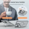 Luxury Magnetic Shockproof Phone Case For iPhone 16E16 15 14 13 mini 12 11 Pro Max Plus Funda Stand Glass Lens Protection Cover 4