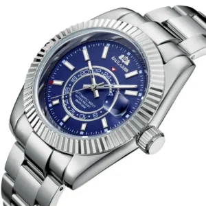 Automatikuhr für Herren, mechanisch, Edelstahlarmband, Roségold, Silber, Blau, Datum, Luxus, Himmel, 40 mm, Reloj Hombre