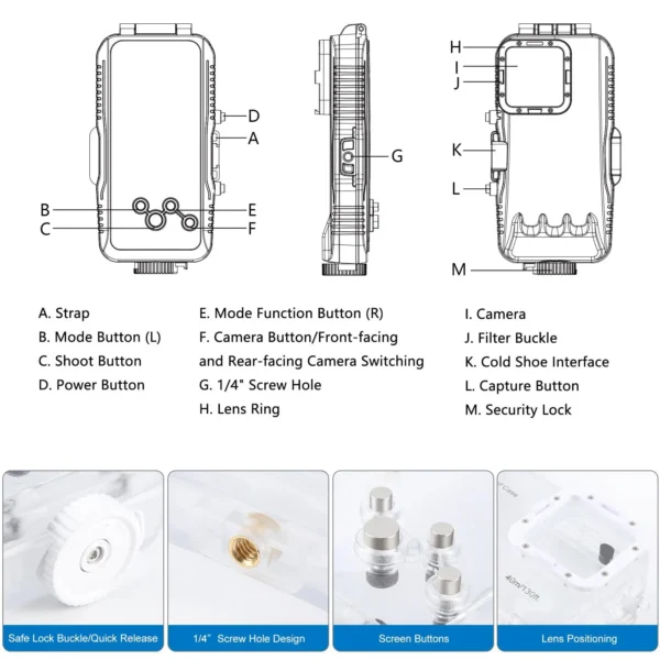 PULUZ 40 m Tauchen Fall Für iPhone 16 Pro Max 6,9'' Telefon Taste Foto Video Wasserdichte Gehäuse Abdeckung transparent Shell 3