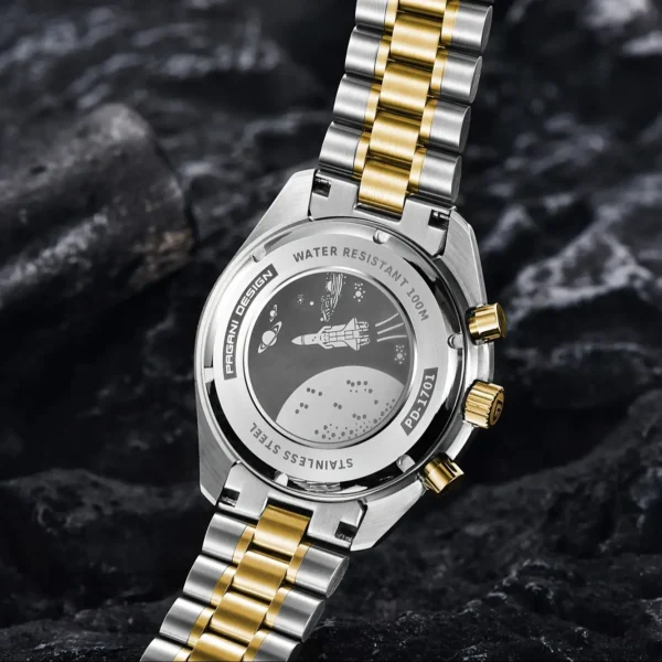 PAGANI DESIGN 2025, Silber, Gold, Mond, Luxus-Quarzuhren, Herren-Sport-Chronograph, Saphirglas, Edelstahluhr für Herren 5