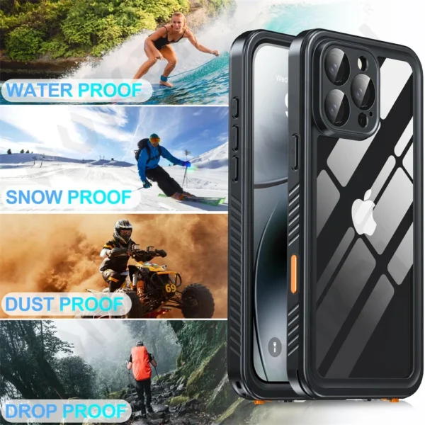 IP68 wasserdichte Hülle für iPhone 16 15 14 13 12 11 Pro Max XR XS Plus 2024 Metall Aluminium Schwimmen Telefon Luxus Unterwasser Abdeckung 3