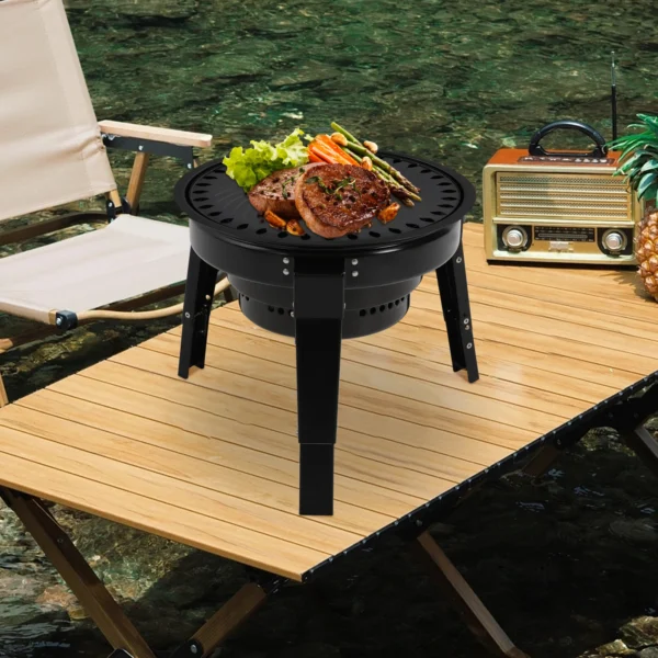 Tragbarer 3-Bein-Holzkohlegrill, 35,5 cm, zusammenklappbarer BBQ-Grill mit Grillnetz und Aschenbecher für Camping/Picknicks und Partys 5