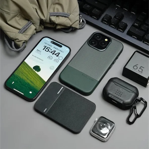 Luxus Business Hit Color Relief Ledertasche für iPhone 16 Plus 15 14 13 Pro Max magnetische kabellose Lade Legierung Objektivabdeckung 4