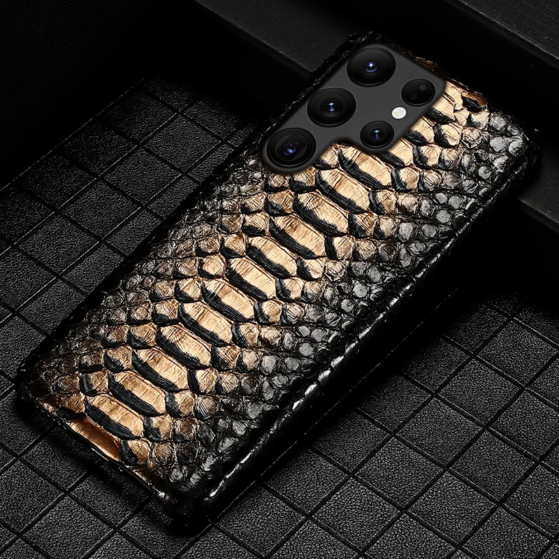 LANGSIDI Luxus Python Echtes Leder Fall Für Samsung Galaxy S23 S24 S25 Ultra S22 Plus S21 S20 Schlange Haut Leder Zurück Abdeckung
