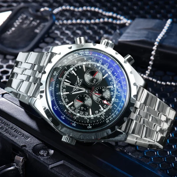 JARAGAR Sport Herrenuhren Top-Marke Luxus automatische mechanische Uhr für Männer Silber Edelstahlarmband Militär Armbanduhr 2
