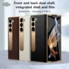 Für Samsung Z Fold 6 LANGSIDI Echtes Leder Magnetisches Scharnier Vollständiger Schutzhüllehalter Kickstand Fold6 Stoßfeste Abdeckung 6