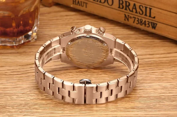 Männer Quarzuhr Chronograph Luxus Leuchtende Rose Gold Silber Blau Mode Übersee Edelstahl Mode Uhren 4