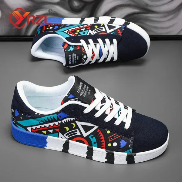 YRZL Sport-Laufschuhe für Herren, Segeltuch, geometrischer Stil, Schnür-Sneaker, modische Skate-Schuhe für Paare mit Graffiti-Druck, Herren 3