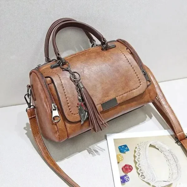 Handtasche mit Quastendekor, Damen-Umhängetasche mit großem Fassungsvermögen, modische Umhängetasche mit Reißverschluss und abnehmbarem Riemen 2
