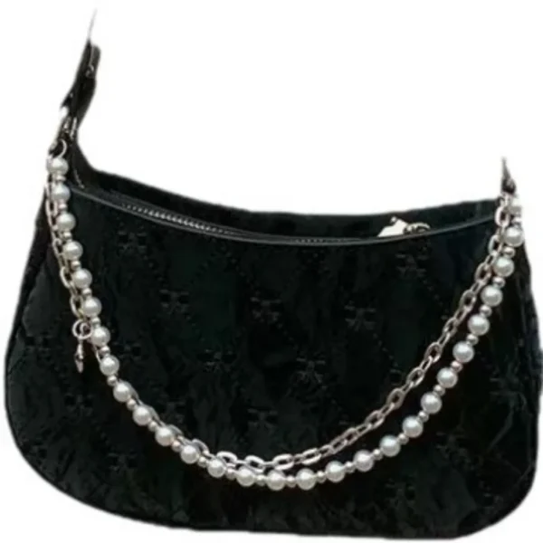Rosa Damen Umhängetasche Elegante süße Schleife Perlenketten Schleife Stickerei Handtasche Casual Leder koreanische Mode weibliche Handtasche 5