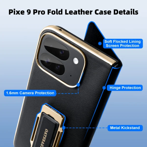 Eary für Google Pixel 9 Pro Fold Handyhülle mit Dual-Armband Leder 360 ° Drehen Sie die stoßfeste Schutzabdeckung mit magnetischem Ständer 5