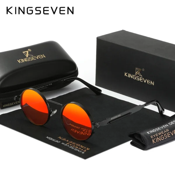 KINGSEVEN 2025 Trend Runde Sonnenbrille Polarisierte Männer Sonnenbrille UV400 Gothic Steampunk Stil Männlich Anti-Glare Spiegel Objektiv 2