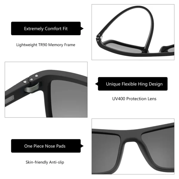 ZENOTTIC Polarisierter Sonnenbrillen-Schatten für Damen und Herren, leichter TR90-Rahmen, UV400-Schutz, quadratische Sonnenbrille 2024 2025 3