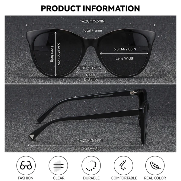 BARCUR Transparente Damen-Sonnenbrille, bequem, langlebig, schöner PC-Cat-Eye-Rahmen, Party, Reisen, UV400, polarisierte Sonnenbrille, bestes Geschenk 3