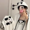 Niedliches Korallen-Fleece-Handtuch, Bad-Gesichtshandtuch-Set, Cartoon-Panda-Mädchen, Herz, trockenes Haar, Kappe, Bad, Rock, Wasseraufnahme, verdickt, 3er-Set