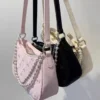 Rosa Damen Umhängetasche Elegante süße Schleife Perlenketten Schleife Stickerei Handtasche Casual Leder koreanische Mode weibliche Handtasche 4