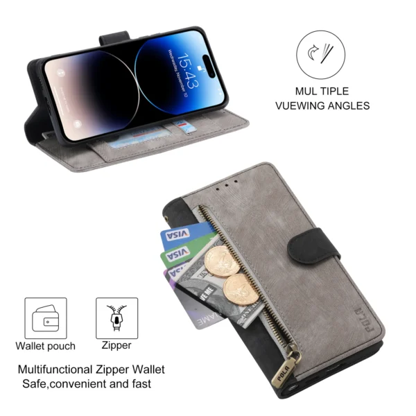 RFID-Reißverschluss-Brieftaschen-Flip-Lederkarten Solt-Hülle für iPhone 14 15 16 Pro Max 13 12 11 SE 2022 X XS XR 8 7 Plus Stand-Telefonabdeckung 6