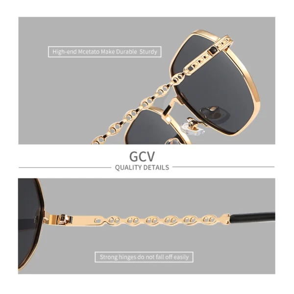 Klassische Retro-Damenbrille der Marke GCV mit rechteckigem, quadratischem Metallrahmen, Sonnenbrille, Polaroid-Gläser, Box Oculos De Sol Gafas 4