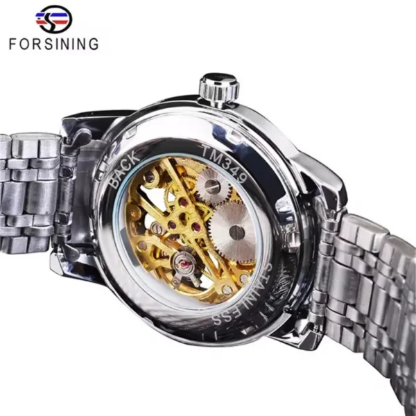 FORSINING 349 Luxuriöse manuelle mechanische Herrenuhr mit hohlem Zifferblatt, Silber, Gold, Schwarz, Edelstahl, Herren-Premiumuhr, Geschenk 6