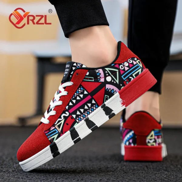 YRZL Sport-Laufschuhe für Herren, Segeltuch, geometrischer Stil, Schnür-Sneaker, modische Skate-Schuhe für Paare mit Graffiti-Druck, Herren 6
