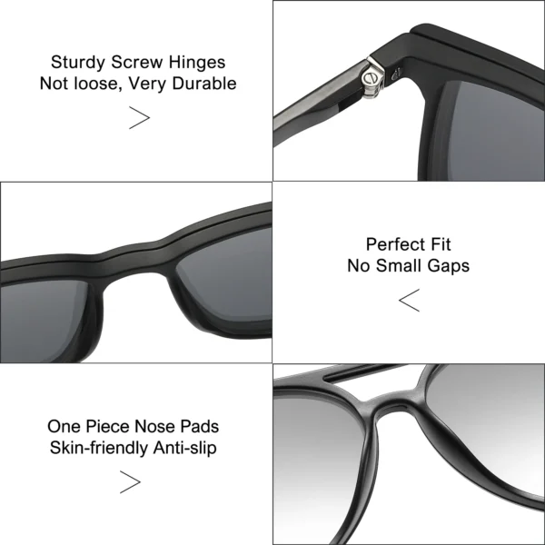 2-in-1-Sonnenbrille mit Magnet-Clip für Herren, polarisiert, UV400, verschreibungspflichtig, für Herren, zum Fahren, optische Myopie-Brille, rechteckig 5