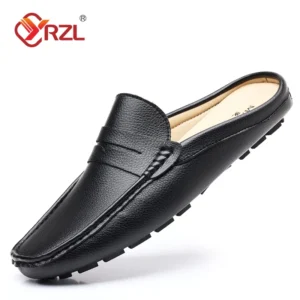 YRZL Loafers Sommer-Slip-on-Halbschuhe für Herren, Leder-Hausschuhe, lässig, atmungsaktiv, bequeme Slipper, Mokassins, Braun, Schwarz, Beige