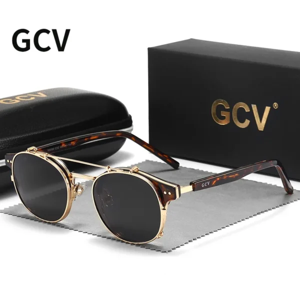 GCV Doppelschicht-Sonnenbrille mit abnehmbaren Gläsern, die Blu-Ray-Brille, Acetat, Gothic, Retro, Steampunk, polarisiert, für Herren und Damen