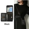 Umhängetasche mit Kartenhalter, Handyhülle für Samsung Galaxy Z Flip 6, 5, 4, 3, Flip6, Flip5, Flip4, Flip3, Leder, stoßfeste Abdeckung