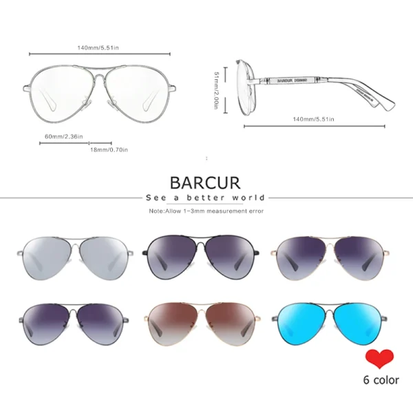 BARCUR Design Titan Legierung Sonnenbrille Polarisierte männer Sonnenbrille Frauen Pilot Gradienten Brillen Spiegel Shades Oculos De Sol 3