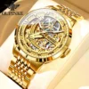 Oupinke 3173 Luxus Gold mechanische Uhr für Männer Hollow Top Marke Original automatische Armbanduhr 50m wasserdichte Leucht uhren