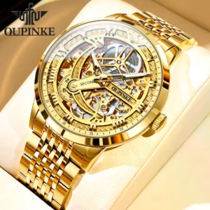 Oupinke 3173 Luxus Gold mechanische Uhr für Männer Hollow Top Marke Original automatische Armbanduhr 50m wasserdichte Leucht uhren