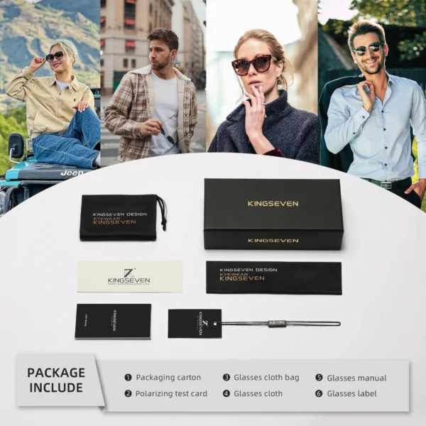 KINGSEVEN 2025, klassische polarisierte Sonnenbrille für Männer und Frauen, quadratischer Legierungsrahmen, Antireflexionsbrille, Luxusbrille 6