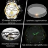 ﻿ OUPINKE 3259 Herrenuhr, automatische mechanische Uhr ﻿   Wasserdichte Uhren aus Wolframstahl für Herren, Dual-Kalenderuhr, echtes Gold 5
