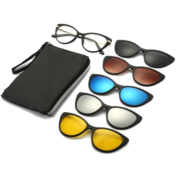 Hochwertige, blendfreie, polarisierte TR90-Sonnenbrille für Damen und Herren, 5-in-1-Sets, magnetischer Sonnenschutz, Clip-on-Sonnenbrille, Brillen, weiblich 6