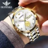 ﻿ OUPINKE 3259 Herrenuhr, automatische mechanische Uhr ﻿   Wasserdichte Uhren aus Wolframstahl für Herren, Dual-Kalenderuhr, echtes Gold 6