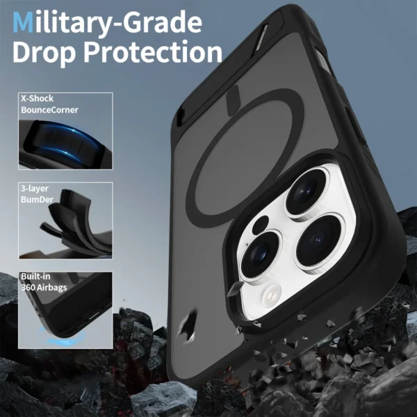 Für iPhone 16e/16 Pro Max 15 Plus 14 13 12 Handyhülle, mattiertes Hautgefühl, magnetische Aufladung, Klappständer, stoßfeste Abdeckung 2