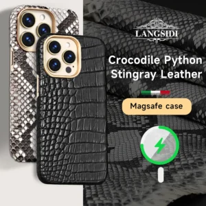LANGSIDI Luxus Original Leder Krokodil Magnetische Hülle für iPhone 16 Pro Max Magsafe stoßfeste Abdeckung für iPhone 16 Pro