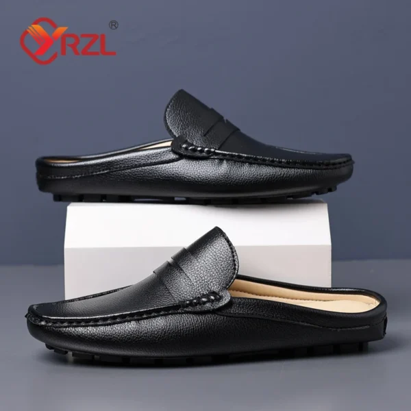 YRZL Loafers Sommer-Slip-on-Halbschuhe für Herren, Leder-Hausschuhe, lässig, atmungsaktiv, bequeme Slipper, Mokassins, Braun, Schwarz, Beige 4
