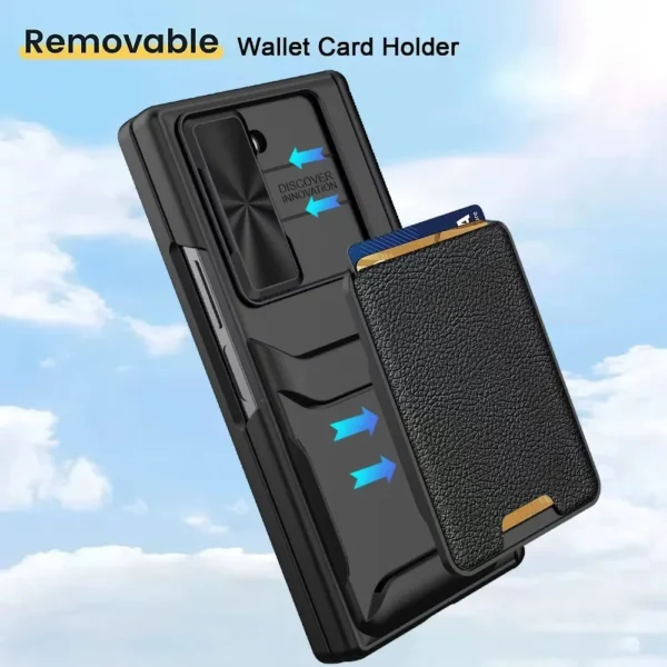 Abnehmbare Brieftasche mit Schiebefenster, Kartenhalter, Handyhülle mit Displayschutzfolie, Scharnierschutz für Samsung Galaxy Z Fold 6, 5, 4, 5G 2