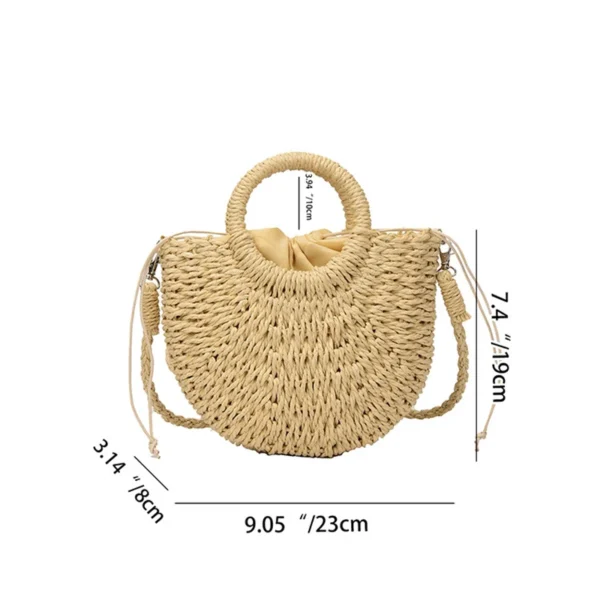 Hand gewebte Stroh Rattan Halbmond Strand Handtasche große Kapazität Frauen Sommer hohl aus Crossbody-Umhängetasche 6
