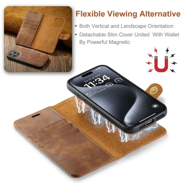 Retro-Klapphülle für Apple iPhone 16, 15, 14 Plus, 13 Pro, 12 Mini, XS Max, XR, 7, 8, SE, abnehmbare Rückseite, integrierter Magnet 6