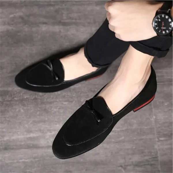 Herren-Freizeitschuhe mit Schleife, echtes Wildleder, trendige Party- und Hochzeits-Loafer, flache Herren-Fahrmokassins 5
