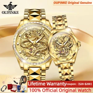 Oupinke High End Gold Drachen uhr für Männer Frauen Wolfram Stahl automatische mechanische Paar Uhren Luxus Paar Armbanduhren