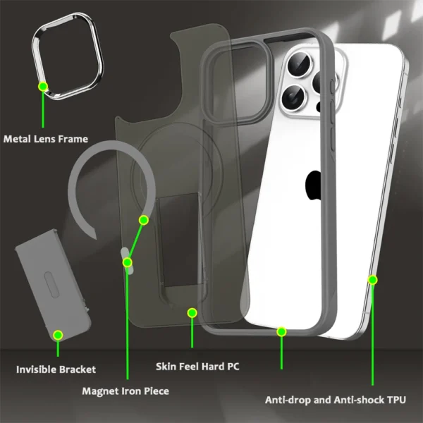 Luxus Für Magsafe Klapp Ständer Magnetische Telefon Fall Für iPhone 16 15 14 Plus 13 12 11 Pro max Matte Transluzente Zurück Abdeckung Kappen 3