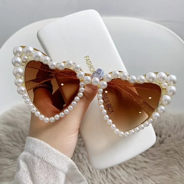 Neu in Luxus fein schimmernde Liebe Perle Sonnenbrille Damen Herz brille lässig Bling Sonnenbrille Lentes de Sol Mujer 3