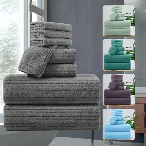 8-teiliges Badetuch-Set – 4 Waschlappen, 2 Gesichtstücher und 2 Badetücher – saugfähig und schnell trocknend, ideal für Badezimmer, Fitnessstudio und Hotel