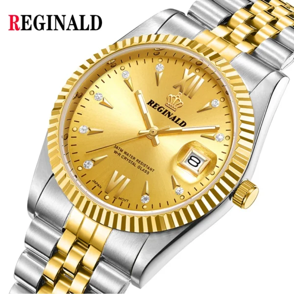 Reginald Uhren Männer Diamant Business Uhr Silber Gold Stahl Auto Datum Quarz Handgelenk Uhren Für Männer Reloj Hombre Montre Homme