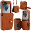 Umhängetasche mit Handschlaufe und Kartenhalter, Handyhülle für Samsung Galaxy Z Flip 6, 5, 4, 3, Flip6, Flip5, Flip4, Flip3, Lederhülle